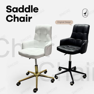 Velvet Gilded Base Technician Chair with Backrest Customizable Color Small <b>Stool</b> - Product Image 1