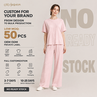 Ensemble deux pièces texturé rose à manches courtes pour femme, pantalon large décontracté d'été, personnalisable OEM Marque Privée