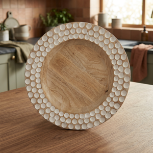Round Wooden <b>Charger</b> <b>Plate</b> With White <b>Beaded</b> Edge Handmade Modern Decorative Dish Party Tableware - Product Image 2