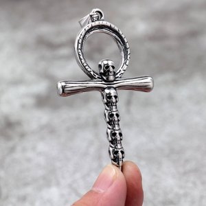 Stainless Steel Ankh Skull <b>Cross</b> Pendant For Men Necklace Gift Jewelry - Product Image 1