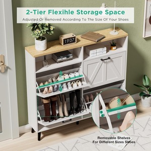 Nouveau <span class=keywords><strong>design</strong></span> Offre Spéciale grande armoire <span class=keywords><strong>à</strong></span> chaussures avec 4 volets, 2 compartiments et étagère de rangement Meubles d'<span class=keywords><strong>entrée</strong></span> en bois - Product Image 3