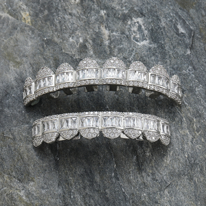 G029 Top 8 Bottom 8 Tooth Zircon Bling Bling Plaqué Argent/Or Hip Hop <span class=keywords><strong>Grilz</strong></span> Carrés pour Hommes pour Cadeau - Product Image 6