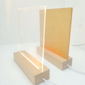 Lampada Notturna LED in Acrilico Trasparente con Base in Legno, Lavagna per Messaggi Personalizzabile, Forma Rotonda, Ovale o Rettangolare, per Camera da Letto - Product Image 2