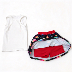 Conjunto de 2 piezas para niñas con estampado de seda de leche: camiseta sin mangas/camiseta con volantes y pantalón corto/skort personalizado OEM ODM para niños pequeños - Product Image 2
