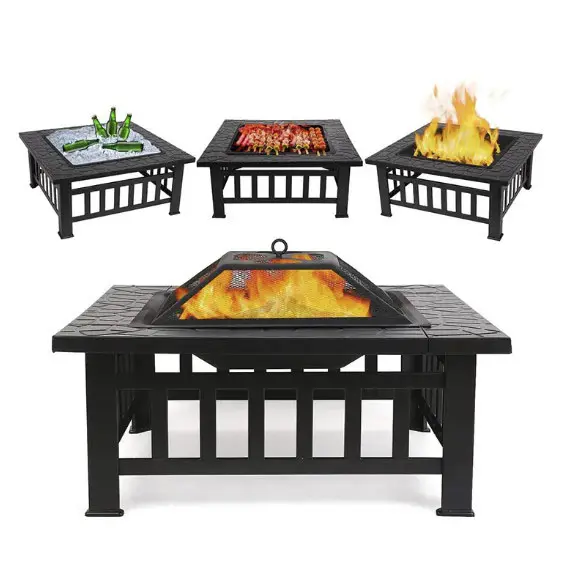 Hochwertiges tragbares Metallstahl-Feuerbrunnen BBQ-Grill für Außenbereich Garten Terrasse und Camping zum Holzverbrennen