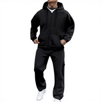 Ensemble de survêtement sportif hiver 2026 pour homme grande taille, 2 pièces, 100% coton molletonné respirant, sweat à capuche et pantalon de jogging avec détails latéraux