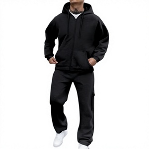 Customizable Men <b>Plus</b> <b>Size</b> Solid 2-Piece 100% Cotton Fleece Breathable Hooded Sweatshirt <b>Joggers</b> Sweatpants <b>Set</b> Side Pockets - Product Image 2