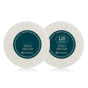 Savon d'hôtel du fabricant avec logo personnalisé sur papier kraft, mini savon jetable - Product Image 1