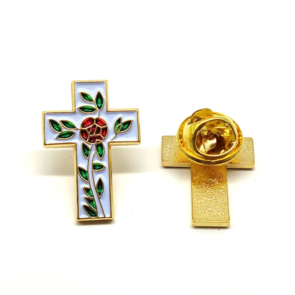 Freimaurer Freimaurer Kreuz Brosche Freimaurer Emaille Kreuz Pin mit Rose und Blatt