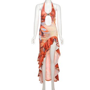 Vestidos Largos Casuales Sin Mangas para Mujer con Estampado y Cuello en V Halter con Espalda Descubierta Elegantes para Dama <span class=keywords><strong>Maxi</strong></span> - Product Image 2