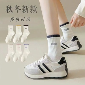 Sswh Crew Socks Women Autumn Winter Breathable Sweat Absorbent Casual Sports Socks Preppy Style - Product Image 1