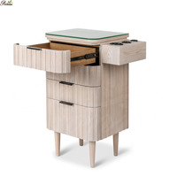 Meuble de salon nordique en bois cannelé à 4 tiroirs, station de rangement pour salon de coiffure avec plateau en verre, support pour sèche-cheveux, chariot à outils pour salon de beauté