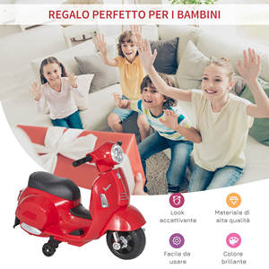 Motocicleta Eléctrica para Niños con Licencia Oficial HOMCOM, Vespa con Batería de 6V, Faros y Bocina, para Niños de 18 a 36 Meses, Rojo, 66.5x - Product Image 4