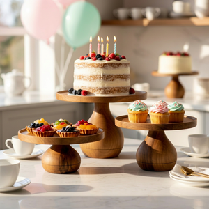 Luxury Acacia Wood Cake Stand Display <b>Platter</b> with Stable And Morden Design Base for Bakery Counter Wedding Table Decor - Product Image 1