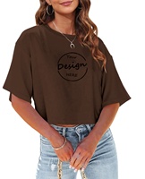 T-shirts courts oversize pour femmes, design personnalisé, vente en gros, manches courtes, épaules tombantes, crop tops pour femmes