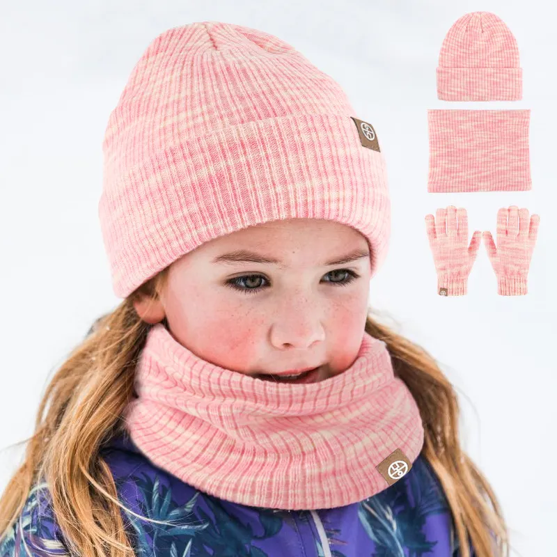 Winter Children Warm Cashmere Neck Scarf Cold Glove and Knitted Beanie Sets for Kids