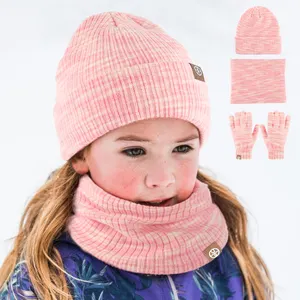 Inverno bambini caldo sciarpa al collo in Cashmere guanto freddo e set di berretti lavorati a maglia per bambini