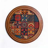 Sous-verre personnalisé en cuir PU imprimé motif artistique pour hôtel et restaurant, style vintage, idéal comme cadeau d'entreprise