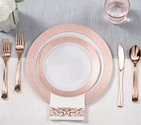 Ensemble de vaisselle jetable élégant en maille dorée rose pour 25 invités, 175 pièces, sans BPA, en plastique de qualité alimentaire, pour fête, mariage