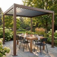 Pergola de jardin en aluminium à toit à lames orientables, aspect bois, abri réglable contre le soleil et la pluie, toutes saisons, pour patio et jardin