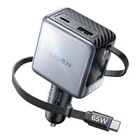 LISEN 65W Einziehbares Auto-USB-Ladegerät Dual-Port Schnellladung Typ-C Kabel Mobiler Auto-Steckdosenadapter für 12V 24V Auto iPhone 18 17