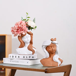 Fille <span class=keywords><strong>visage</strong></span> <span class=keywords><strong>Pot</strong></span> de fleur tête jardinière <span class=keywords><strong>Pot</strong></span> succulente <span class=keywords><strong>terre</strong></span> <span class=keywords><strong>cuite</strong></span> rouge et blanc Vases artificiels pour fleurs décoration de la maison - Product Image 2