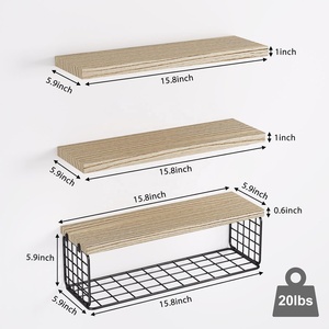 トイレの上の15.8インチのバスルームのフローティング棚、<span class=keywords><strong>3</strong></span> 1層の素朴な木製の壁掛け棚、バスルームの農家の装飾 - Product Image 3