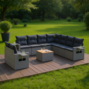 Conjunto de Sofás de Jardín Grises de Ratán, Muebles de Exterior con Más de 10 Asientos, Contemporáneos y Resistentes a la Intemperie - Product Image 2