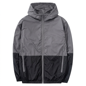 Men's Color Block Windbreaker Jacket Grey Black Waterproof Hooded Zip Up <b>Lightweight</b> Activewear <b>Coat</b> OEM Manufacturer - Product Image 1