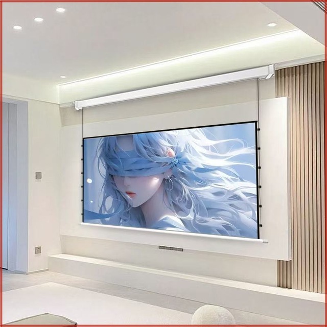 100-200inch ElectricMotorized Pull-Down Projection Screen Floating Mount Home HD Flush-Mount Remote-Controlled Automatic Raising