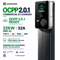 GANCRON EV-Ladegerät Typ 2 OCPP 2.0.1 AC 22KW 32A 480V 4G Wallbox Mit RFID und APP TÜV OEM EU Kommerzielle Plattform