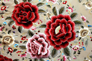 Mantón de Manila Beige Multicolor Bordado a Mano de Pura Seda para Flamenco Español 100% Pura Seda - Product Image 3