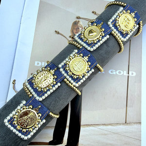 CH-LHB1303 Bonita Pulsera <span class=keywords><strong>de</strong></span> Cuentas Ajustable con Dijes <span class=keywords><strong>de</strong></span> San <span class=keywords><strong>Benito</strong></span>/<span class=keywords><strong>Cruz</strong></span>/Corazón Bañada en Oro, Venta al por Mayor, Pulsera Religiosa con Dijes - Product Image 4