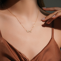FUAMAY Delicado Collar con Colgante de Símbolo de Pez Ichthys de Plata 925, Chapado en Oro/Rodio de 18K, Completamente Pavimentado con Circonitas Cúbicas, Regalo de Cumpleaños, Venta al por Mayor