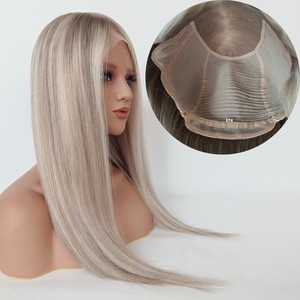 Wig Medis Rambut Asli Manusia 100% Grosir Pabrik, HD Lace Front Tanpa Lem, Silk Base, Ukuran Rata-Rata, Warna Pirang Abu - Product Image 1