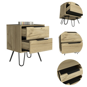 Augusta <b>2</b> <b>Drawer</b> Nightstand Light Oak Wood With Metal Legs Bedroom <b>Storage</b> Side Table - Product Image 3