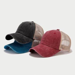 Nouvelle Arrivée Été 2024 Casquette de Baseball Vintage en Coton Délavé Style Papa Sportif Ethnique Urbain avec Maille Design Uni - Product Image 1