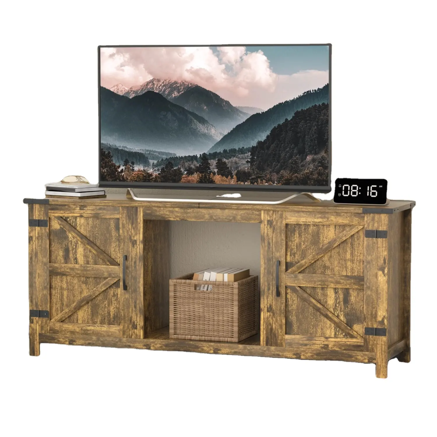 Çiftlik ahır kapıları TV standı kabine konsol ile 65 inç kadar TV için depolama dolabı modern tasarım
