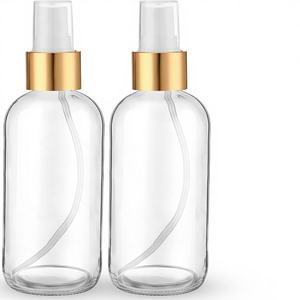 Fumete Lot de 2 Bouteilles Cylindriques en Verre de 4 oz Vides Rechargeables avec Bouchon Pulvérisateur, 1 Étiquette et Entonnoir pour Huiles Essentielles, Nettoyage, Soins de la Peau, et Diffuseurs à Bâtonnets - Product Image 1