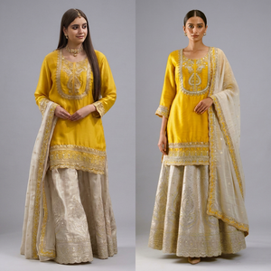 Yellow Silk Embroidered Anarkali <b>Suit</b> Cream Dupatta Traditional Indian/Pakistani <b>Wedding</b> Wear for <b>Women</b> Loose Fit All Seasons - Product Image 6