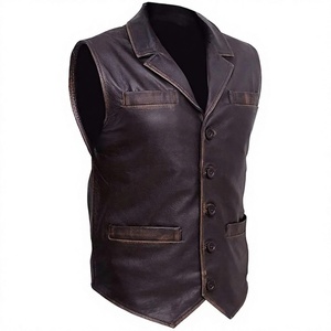 Gilet en cuir véritable pour homme, col mandarin, simple boutonnage, vêtement d'extérieur formel, respirant, couleur unie, longueur standard, hiver - Product Image 2