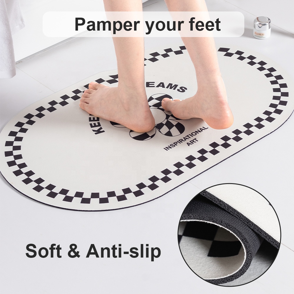 Быстросохнущий антискользящий супервпитывающий коврик для ванной в черную клетку с узором на заказ