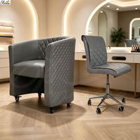 Ensemble de chaise de manucure de luxe et tabouret de technicien, chaise de spa roulante en cuir matelassé diamant pour salon de manucure