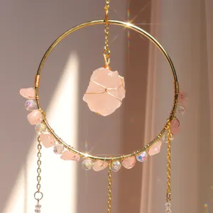 Wholesale Circle Raw Crystal Rose Quartz Suncatchers Crystal Decor And Crystal Stone Suncatcher