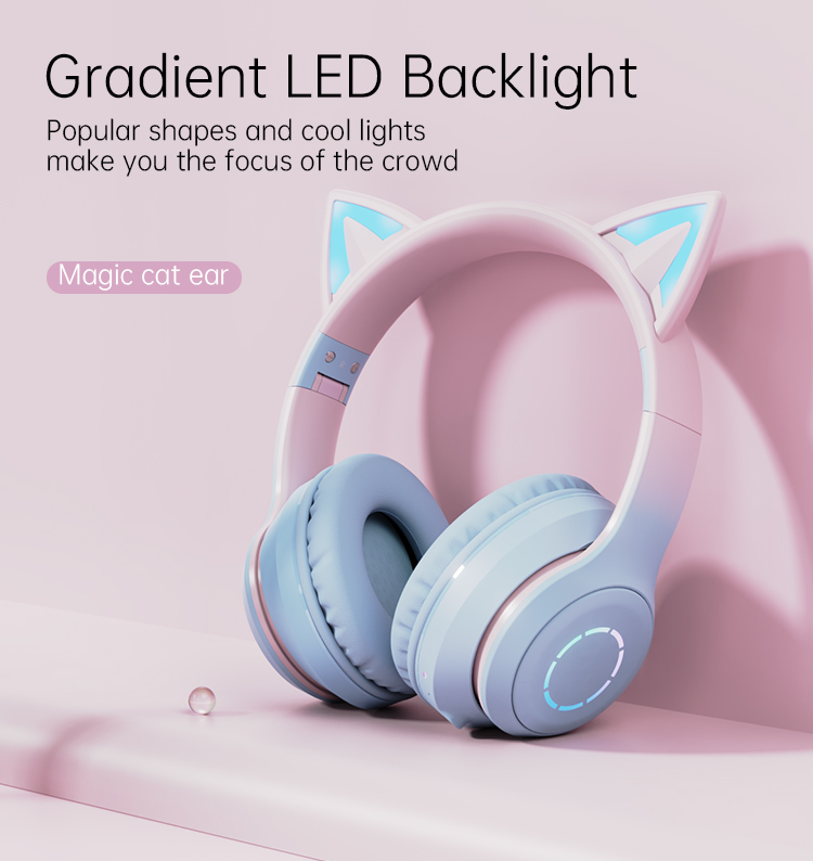 Hot Kids Music Gaming Headphones With Mic Flashing Light Cat Ear multifunctional wireless stereo headset