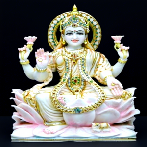 Indian Pure Makrana Marble <b>Painted</b> Religious Lakshmi Maa Statue - Product Image 1