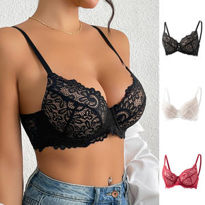 Soutien-gorge push-up sexy pour femme, en dentelle florale, avec armatures, bonnet 3/4, dos en U, fermeture arrière en nylon, fines bretelles réglables - Product Image 3