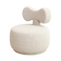 Fauteuil de salon en crème, tabouret bébé, tabouret de lecture individuel en fausse fourrure, petit tabouret pivotant en bois massif pour salon