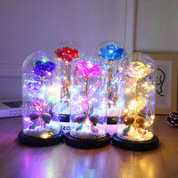 Décoration en gros artificielle Rose éternelle Led fleur conservée dans un dôme en verre avec lumière pour proposition de saint-valentin