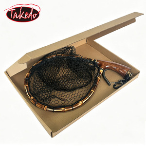 TAKEDO Épuisette de pêche à poignée courbée en bois d'ébène, filet en caoutchouc avec cordon, pour la pêche à la mouche, la maquereau, le bar et la truite - Product Image 5